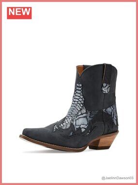Dingo Cobra Kiss Leather Ankle Boots Snip Toe Block Heel Pull-On